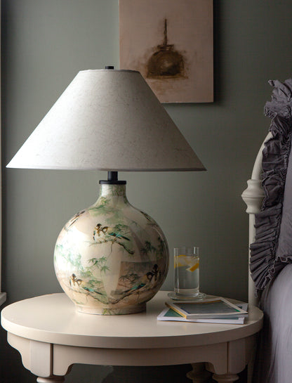Great tits on maple branch Decoupage Lamp