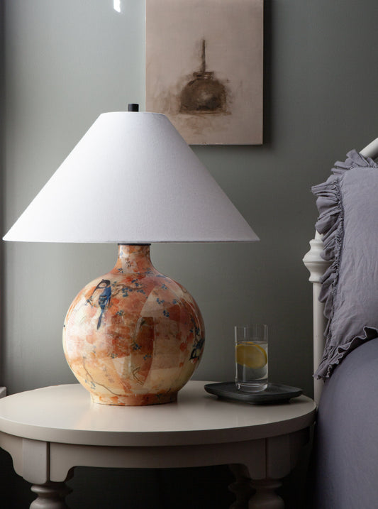 Great tit on paulownia branch Decoupage Lamp